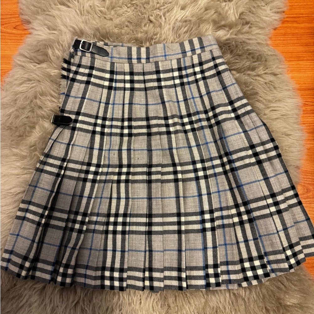 Burberry Checkered A-Line Skirt - Black, Gray, and Blue